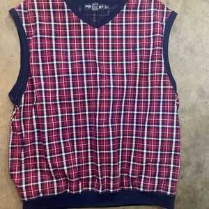 VTG Red Tartan Plaid Polo Golf Ralph Lauren 1990’s Sweater Vest Men’s Size XL ..